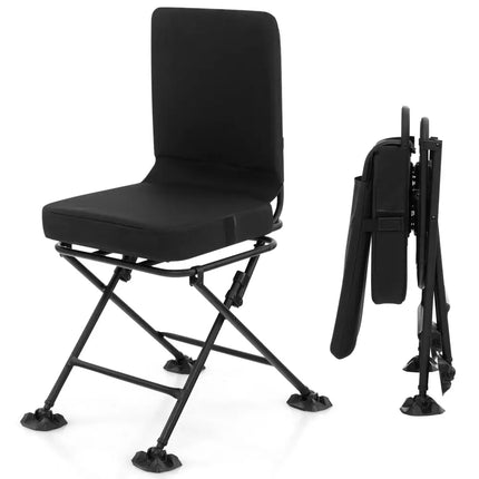 Swivel Folding Chair with Backrest and Padded Cushion-Black - Black - Camping Furniture