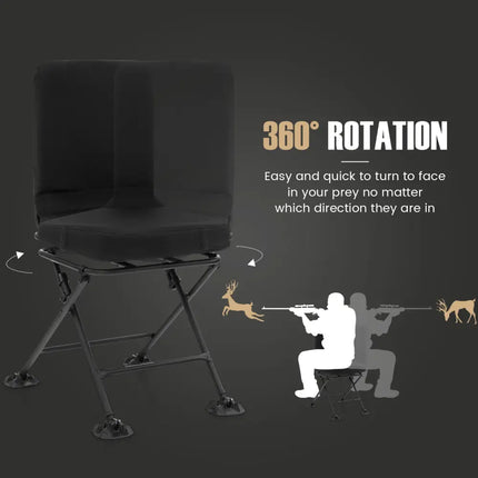 Swivel Folding Chair with Backrest and Padded Cushion-Black - Black - Camping Furniture