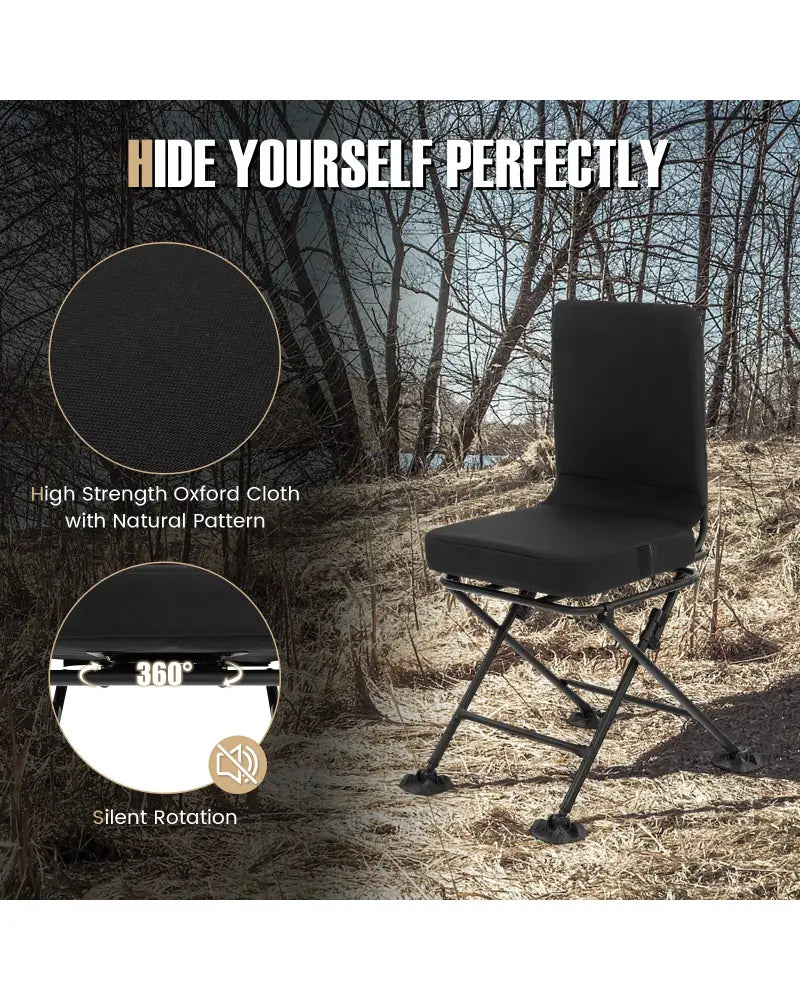 Swivel Folding Chair with Backrest and Padded Cushion-Black - Black - Camping Furniture