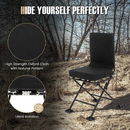 Swivel Folding Chair with Backrest and Padded Cushion-Black - Black - Camping Furniture