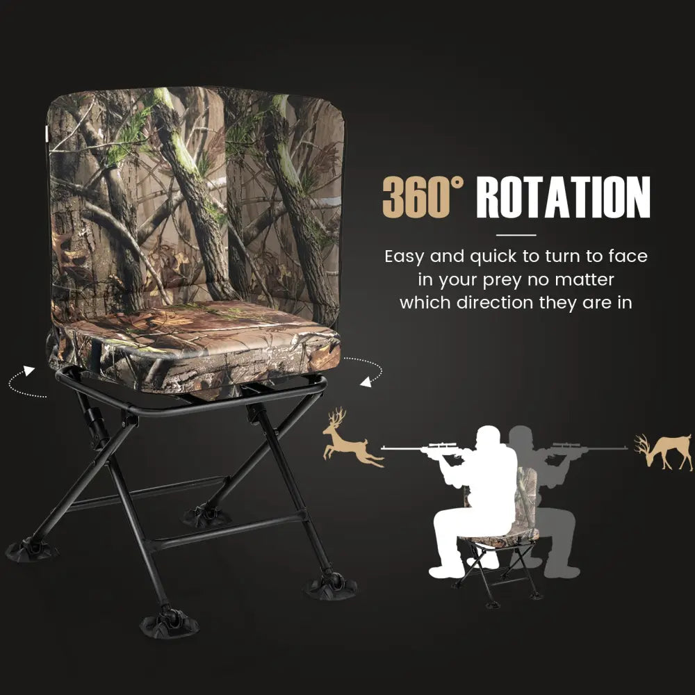 Swivel Folding Chair with Backrest and Padded Cushion-Camouflage - Camouflage - Camping Furniture