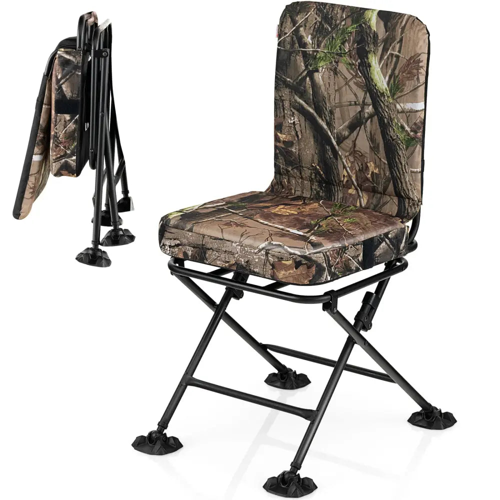 Swivel Folding Chair with Backrest and Padded Cushion-Camouflage - Camouflage - Camping Furniture