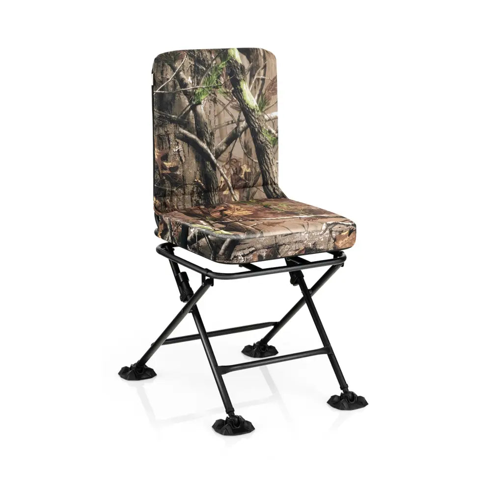 Swivel Folding Chair with Backrest and Padded Cushion-Camouflage - Camouflage - Camping Furniture