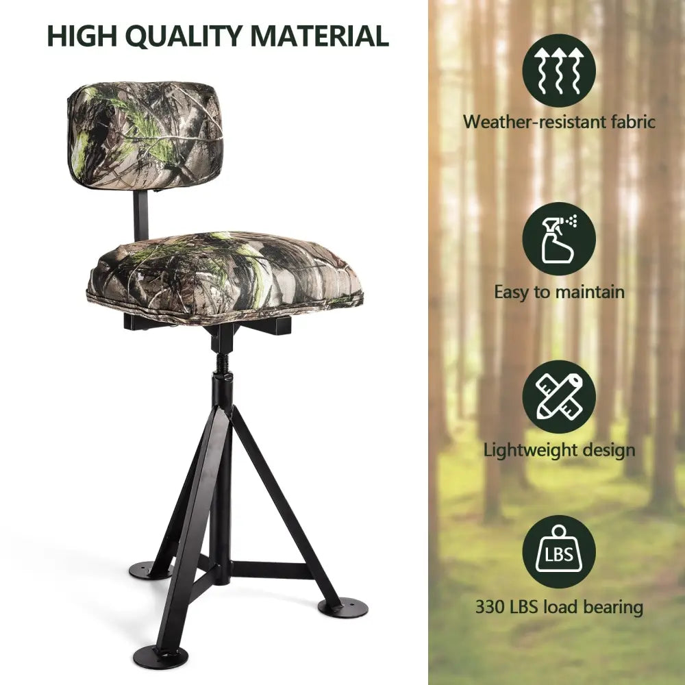 Swivel Hunting Chair Tripod Blind Stool with Detachable Backrest - Multicolor - Camping Furniture