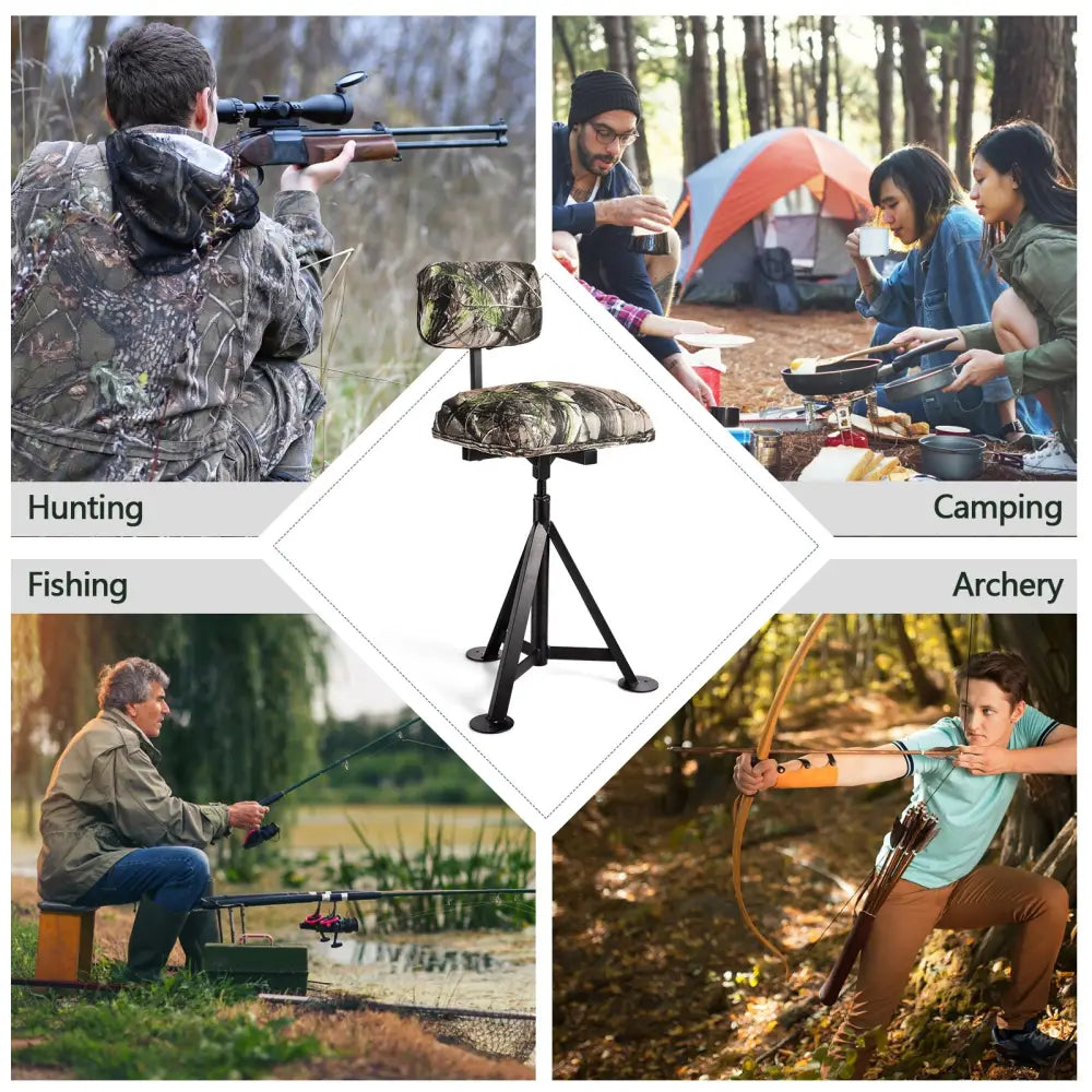 Swivel Hunting Chair Tripod Blind Stool with Detachable Backrest - Multicolor - Camping Furniture