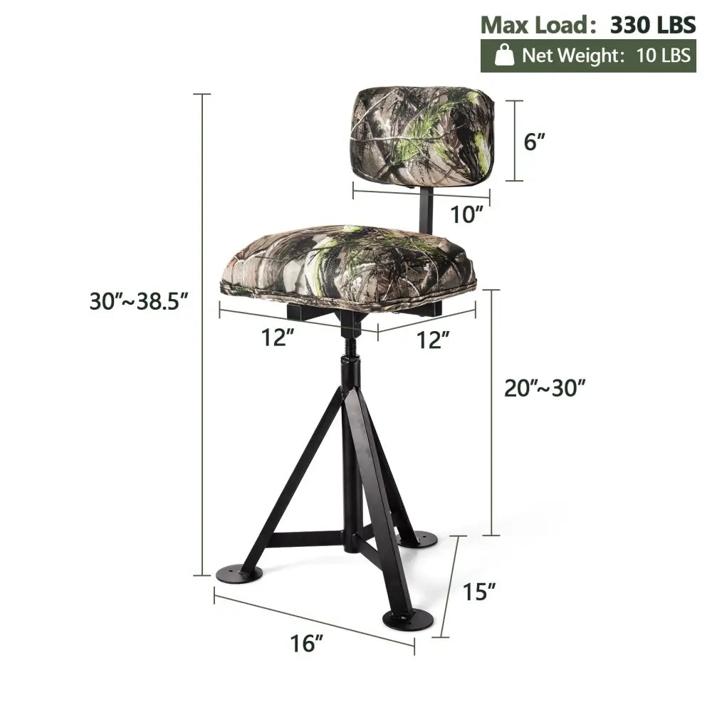 Swivel Hunting Chair Tripod Blind Stool with Detachable Backrest - Multicolor - Camping Furniture