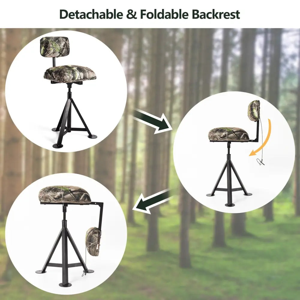 Swivel Hunting Chair Tripod Blind Stool with Detachable Backrest - Multicolor - Camping Furniture