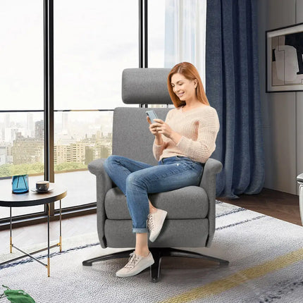 Swivel Massage Recliner Single Sofa with Adjustable Headrest-Gray - Gray - Recliners