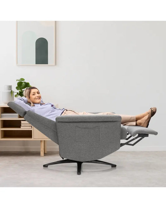 Swivel Massage Recliner Single Sofa with Adjustable Headrest-Gray - Gray - Recliners
