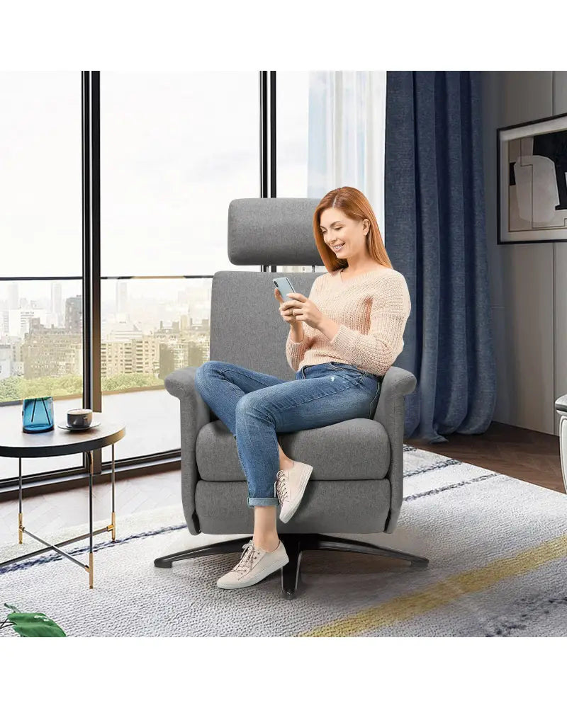 Swivel Massage Recliner Single Sofa with Adjustable Headrest-Gray - Gray - Recliners