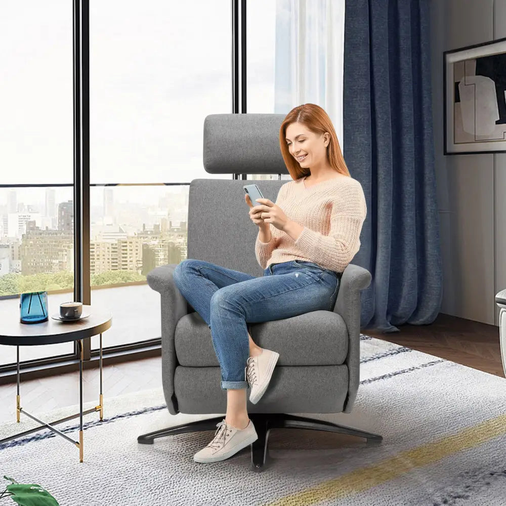 Swivel Massage Recliner Single Sofa with Adjustable Headrest-Gray - Gray - Recliners