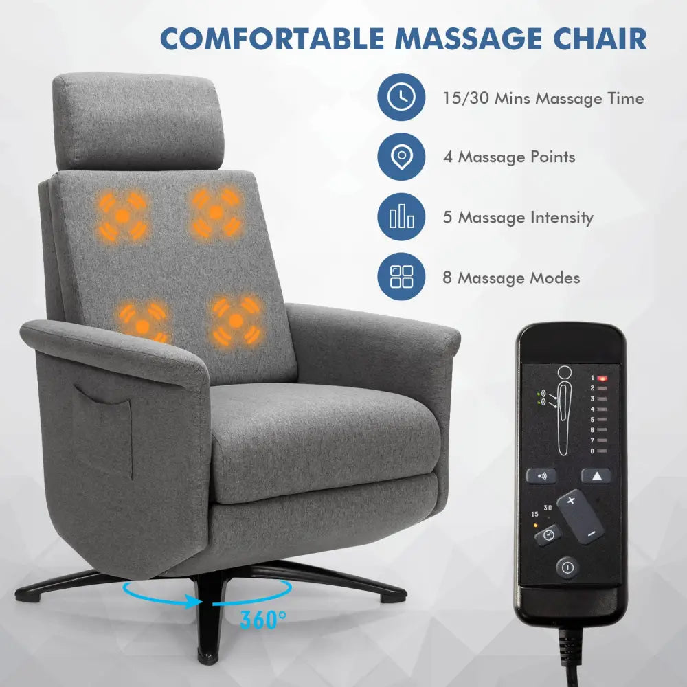 Swivel Massage Recliner Single Sofa with Adjustable Headrest-Gray - Gray - Recliners