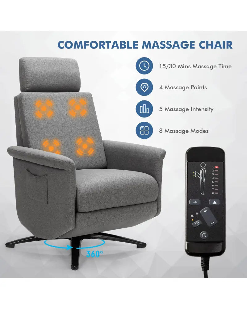 Swivel Massage Recliner Single Sofa with Adjustable Headrest-Gray - Gray - Recliners