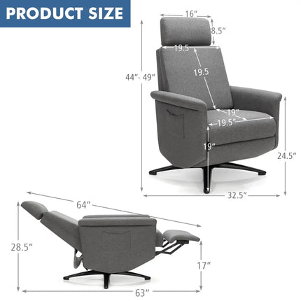 Swivel Massage Recliner Single Sofa with Adjustable Headrest-Gray - Gray - Recliners