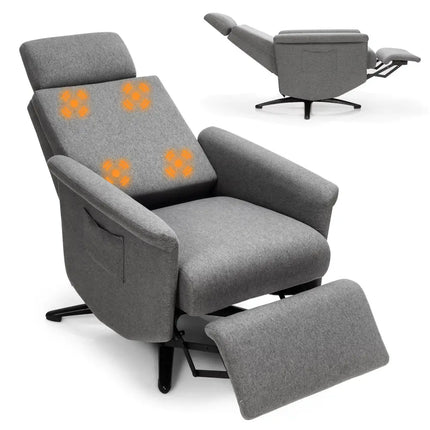 Swivel Massage Recliner Single Sofa with Adjustable Headrest-Gray - Gray - Recliners