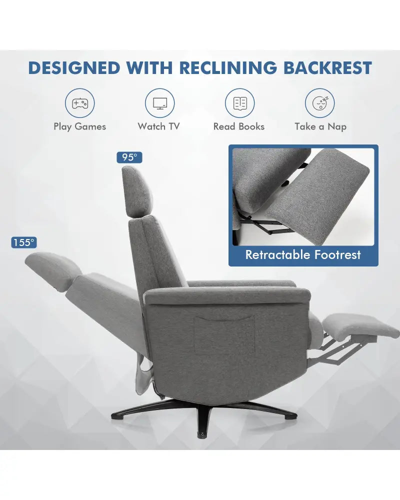 Swivel Massage Recliner Single Sofa with Adjustable Headrest-Gray - Gray - Recliners