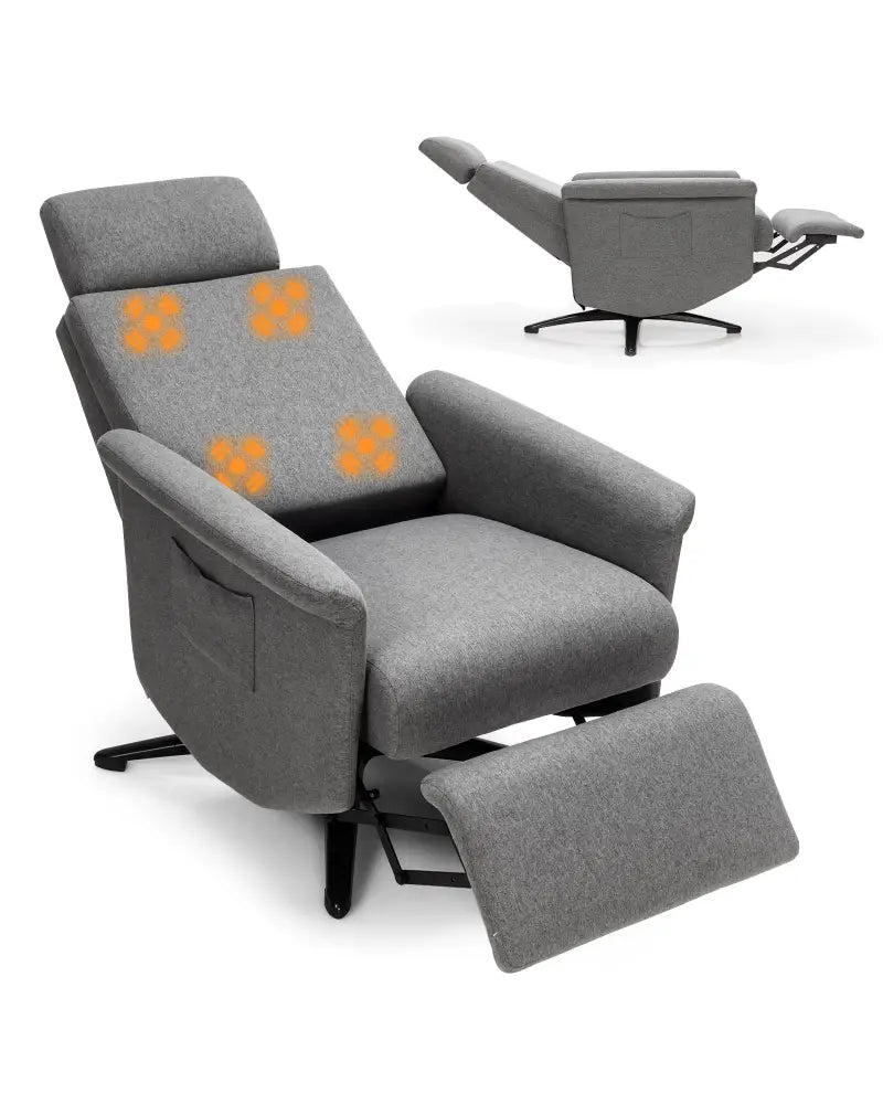 Swivel Massage Recliner Single Sofa with Adjustable Headrest-Gray - Gray - Recliners
