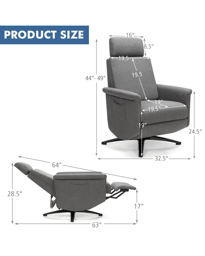 Swivel Massage Recliner Single Sofa with Adjustable Headrest-Gray - Gray - Recliners