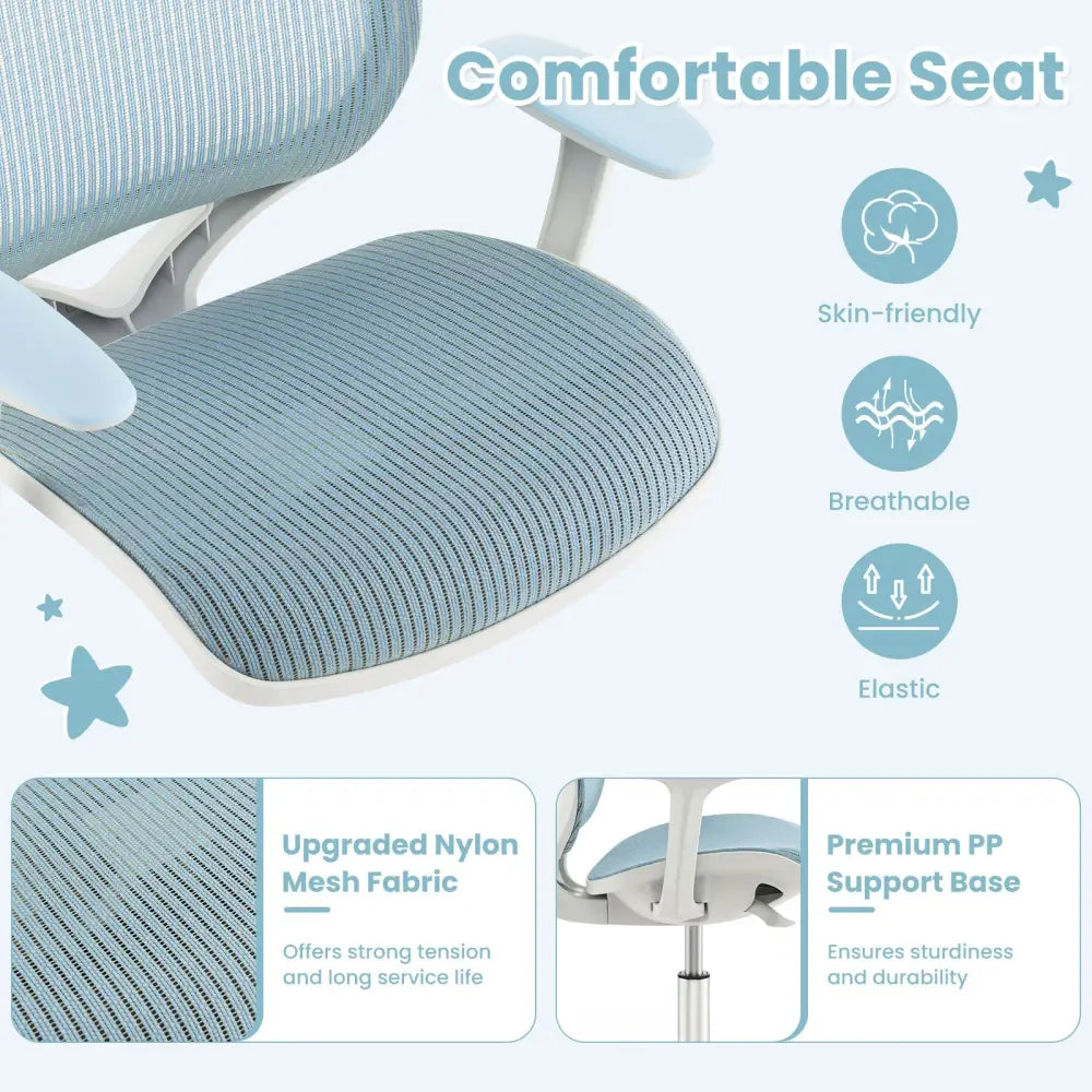 Swivel Mesh Children Computer Chair with Adjustable Height-Blue - Blue - Kids Chairs & Seating