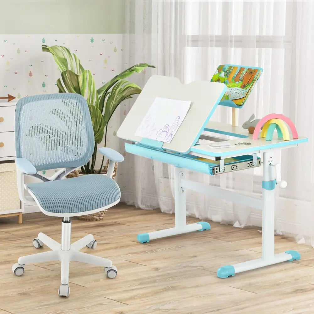 Swivel Mesh Children Computer Chair with Adjustable Height-Blue - Blue - Kids Chairs & Seating