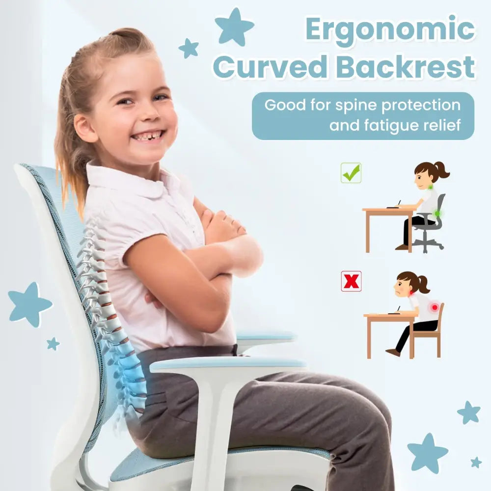 Swivel Mesh Children Computer Chair with Adjustable Height-Blue - Blue - Kids Chairs & Seating