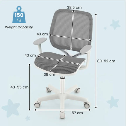 Swivel Mesh Children Computer Chair with Adjustable Height-Gray - Gray - Kids Chairs & Seating