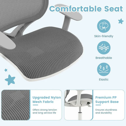 Swivel Mesh Children Computer Chair with Adjustable Height-Gray - Gray - Kids Chairs & Seating