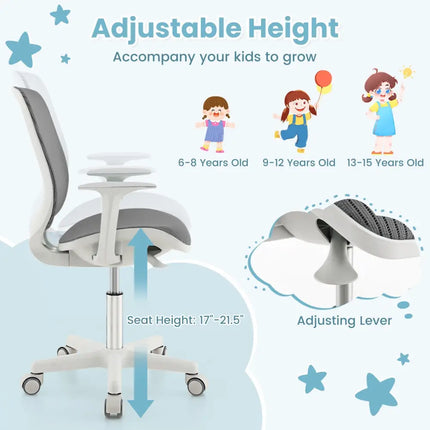 Swivel Mesh Children Computer Chair with Adjustable Height-Gray - Gray - Kids Chairs & Seating