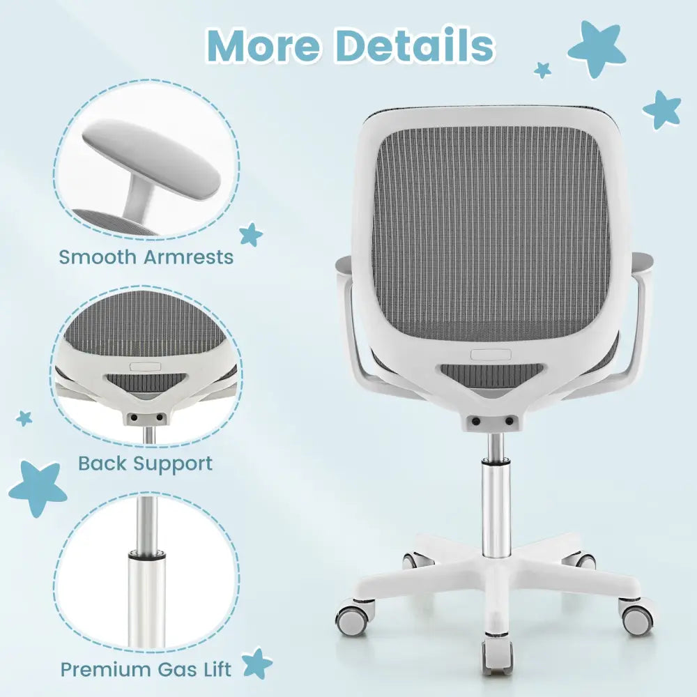 Swivel Mesh Children Computer Chair with Adjustable Height-Gray - Gray - Kids Chairs & Seating