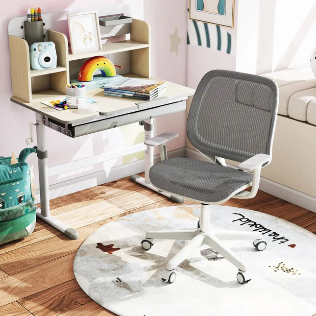 Swivel Mesh Children Computer Chair with Adjustable Height-Gray - Gray - Kids Chairs & Seating
