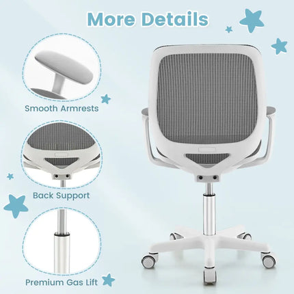 Swivel Mesh Children Computer Chair with Adjustable Height-Gray - Gray - Kids Chairs & Seating