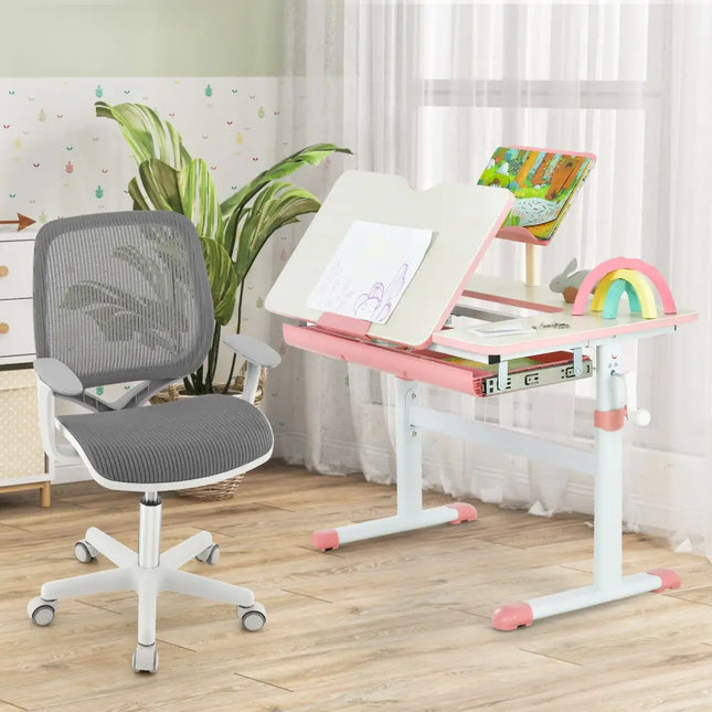 Swivel Mesh Children Computer Chair with Adjustable Height-Gray - Gray - Kids Chairs & Seating