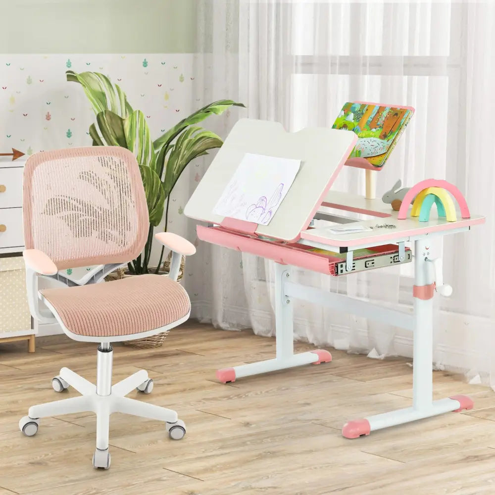 Swivel Mesh Children Computer Chair with Adjustable Height-Pink - Pink - Kids Chairs & Seating