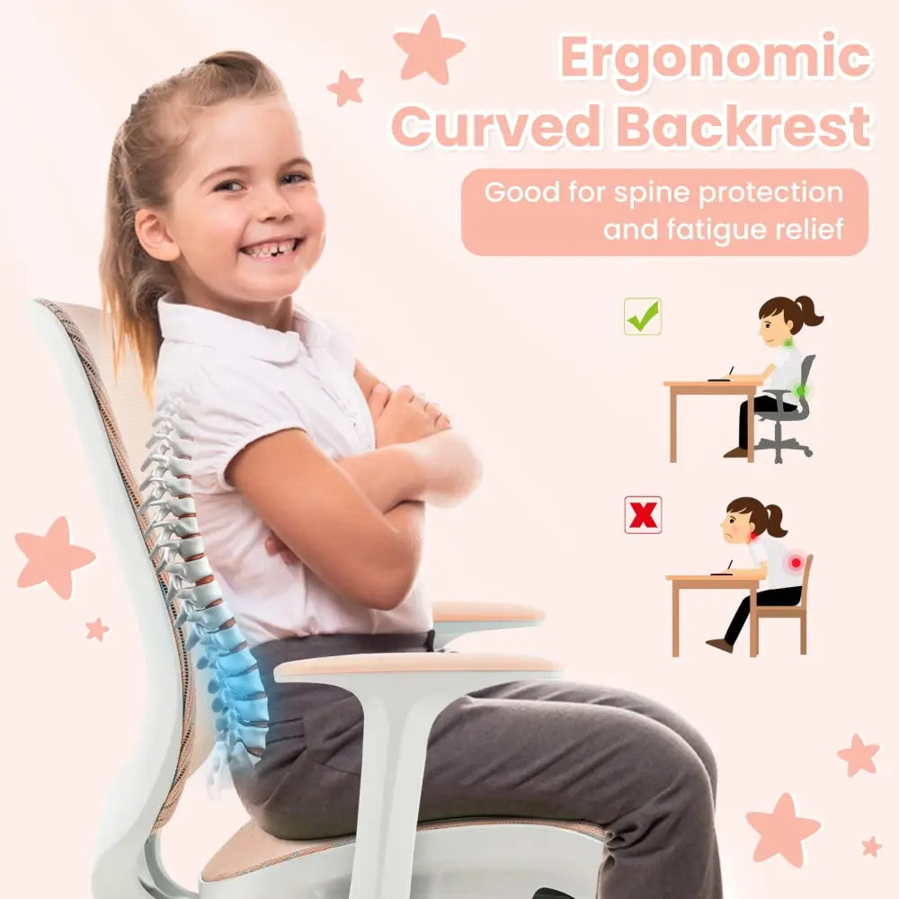 Swivel Mesh Children Computer Chair with Adjustable Height-Pink - Pink - Kids Chairs & Seating