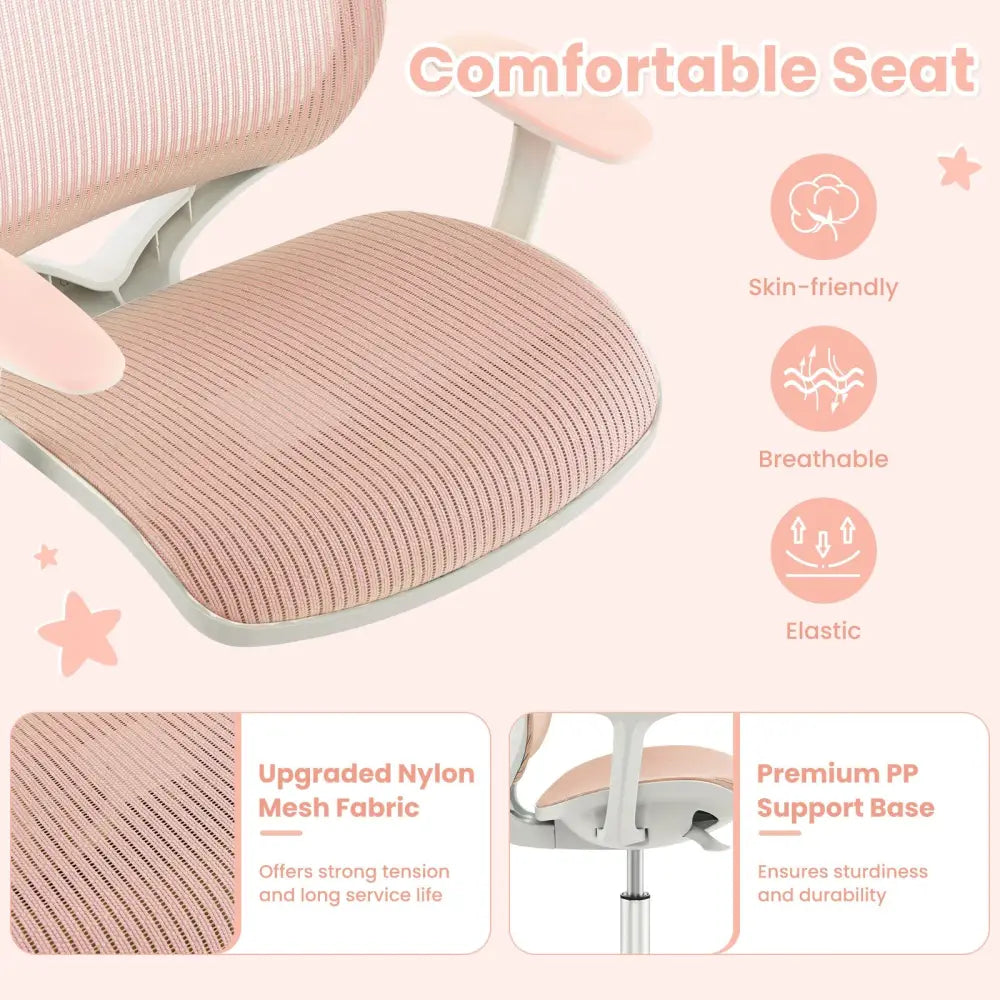 Swivel Mesh Children Computer Chair with Adjustable Height-Pink - Pink - Kids Chairs & Seating