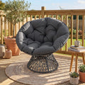 Swivel Papasan Chair Round Wicker Lounge Chair with Thick Cushion-Grey - Gray - Accent Chairs