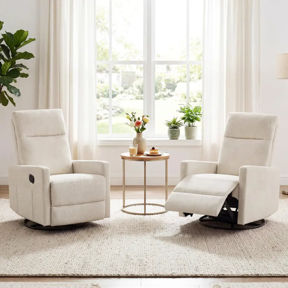 Swivel Rocking Chair 360° Nursery Reclining Rocker Armchair with Cushioned Back-Beige - Beige - Floor Chairs