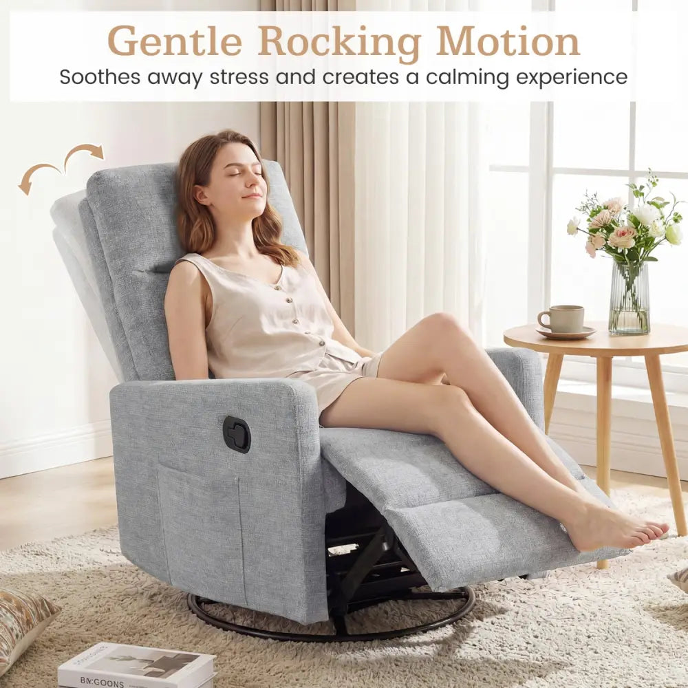 Swivel Rocking Chair 360° Nursery Reclining Rocker Armchair with Cushioned Back-Gray - Gray - Floor Chairs