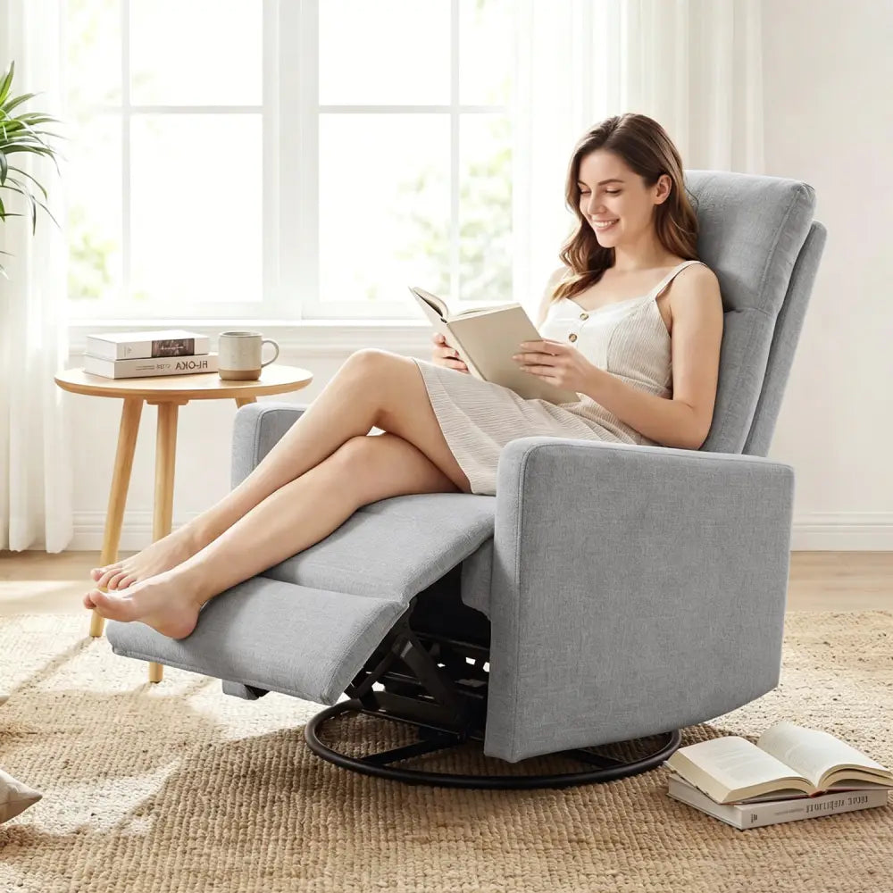 Swivel Rocking Chair 360° Nursery Reclining Rocker Armchair with Cushioned Back-Gray - Gray - Floor Chairs