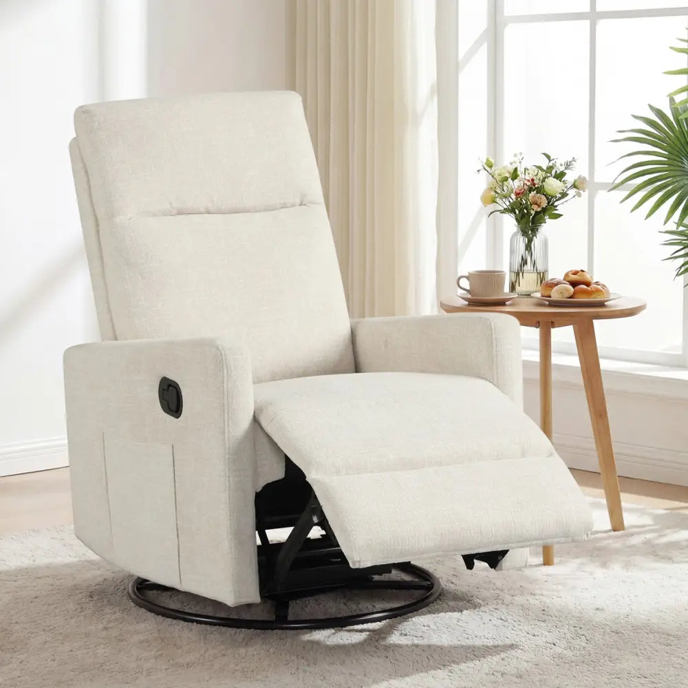 Swivel Rocking Chair 360° Nursery Reclining Rocker Armchair with Cushioned Back-Beige - Beige - Floor Chairs