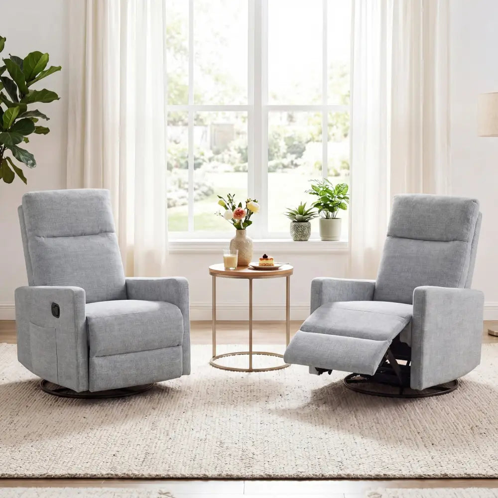 Swivel Rocking Chair 360° Nursery Reclining Rocker Armchair with Cushioned Back-Gray - Gray - Floor Chairs