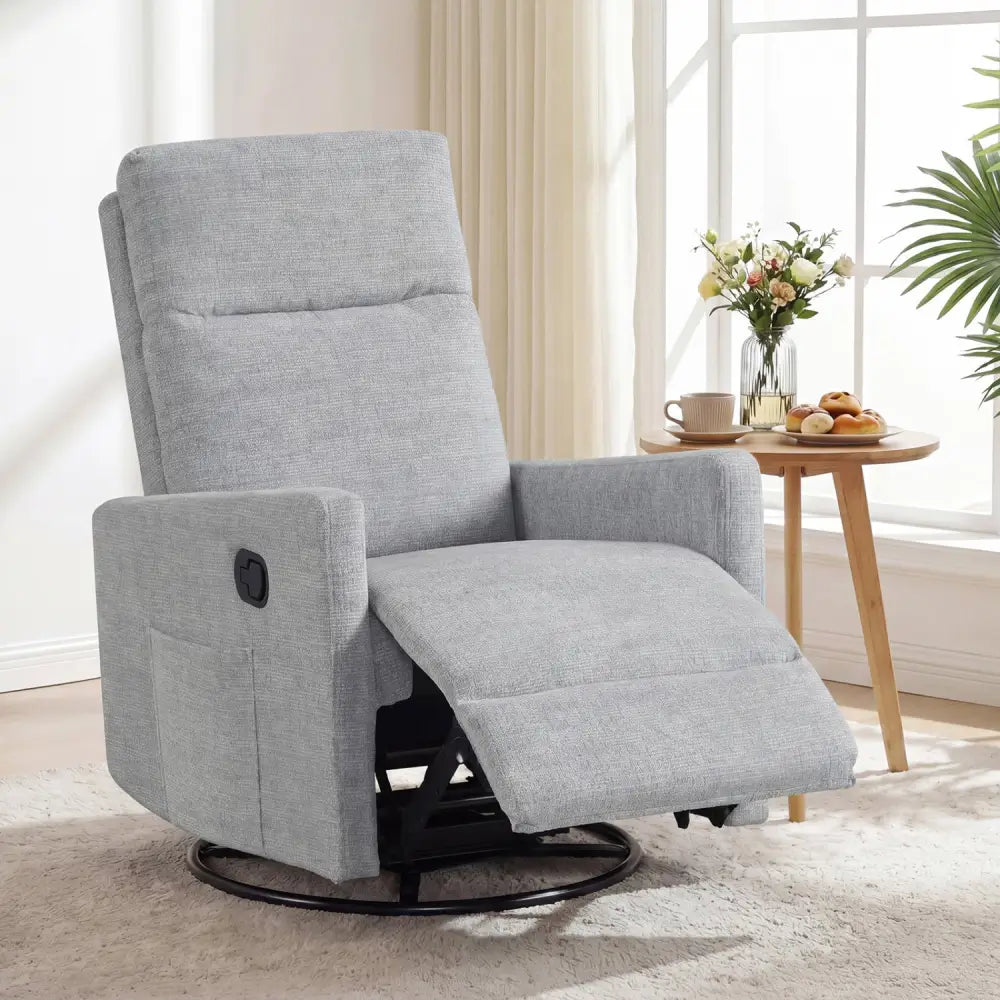 Swivel Rocking Chair 360° Nursery Reclining Rocker Armchair with Cushioned Back-Gray - Gray - Floor Chairs