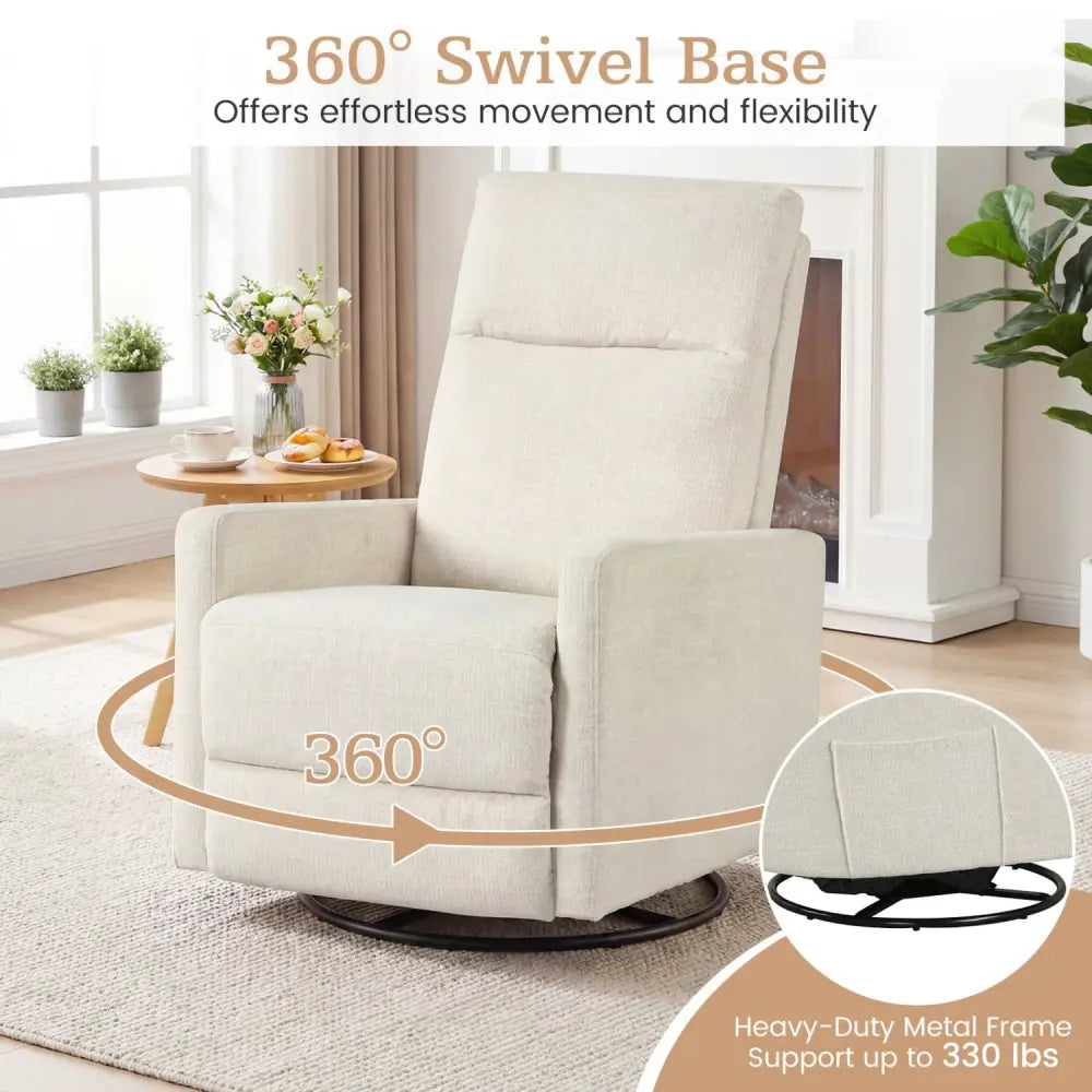 Swivel Rocking Chair 360° Nursery Reclining Rocker Armchair with Cushioned Back-Beige - Beige - Floor Chairs