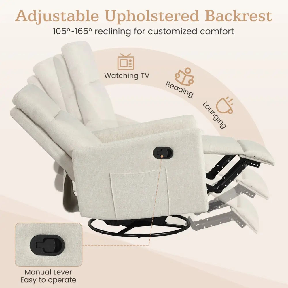 Swivel Rocking Chair 360° Nursery Reclining Rocker Armchair with Cushioned Back-Beige - Beige - Floor Chairs