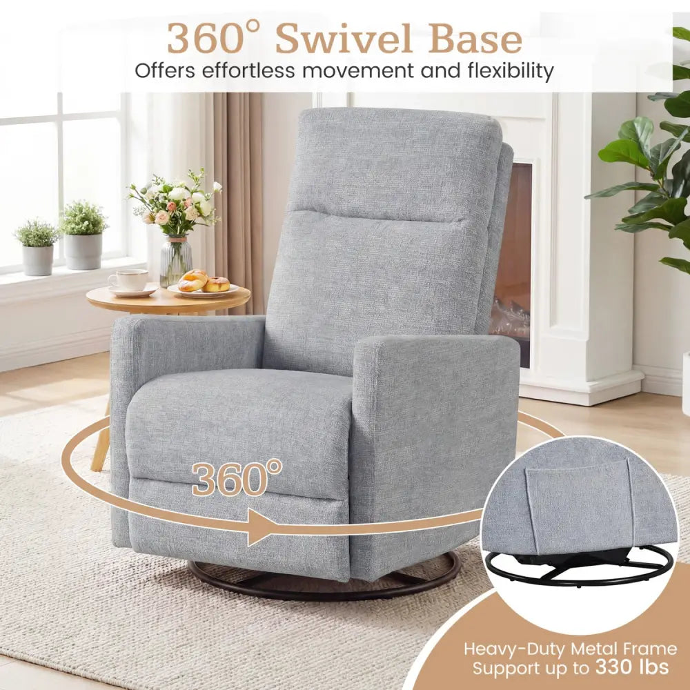 Swivel Rocking Chair 360° Nursery Reclining Rocker Armchair with Cushioned Back-Gray - Gray - Floor Chairs