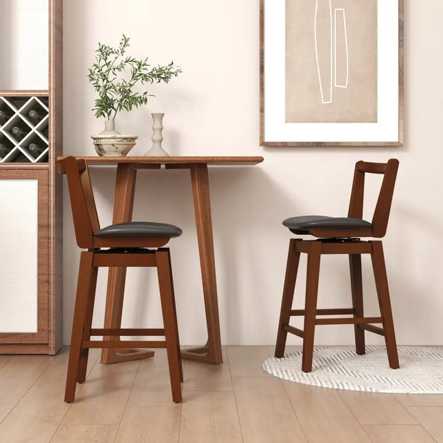 Swivel Upholstered PU Leather Stool with Backrest and Cushioned Seat-26 inches - Brown - Bar Stools