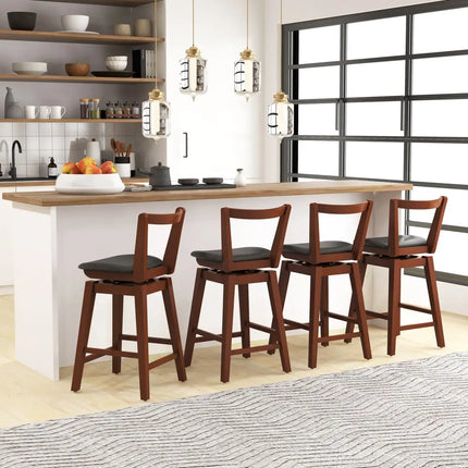 Swivel Upholstered PU Leather Stool with Backrest and Cushioned Seat-26 inches - Brown - Bar Stools
