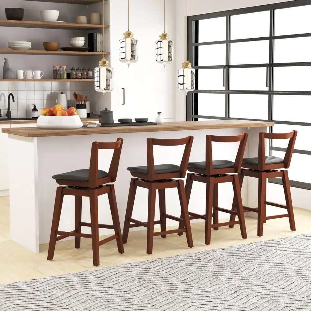 Swivel Upholstered PU Leather Stool with Backrest and Cushioned Seat-26 inches - Brown - Bar Stools