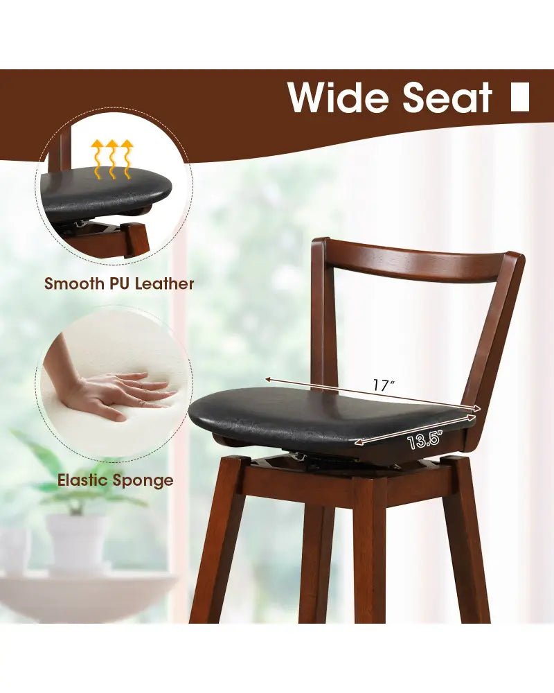 Swivel Upholstered PU Leather Stool with Backrest and Cushioned Seat-30.5 inches - Brown - Bar Stools