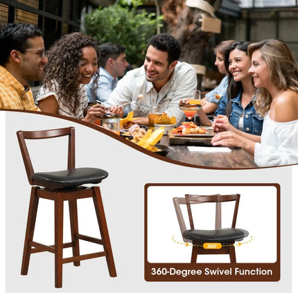 Swivel Upholstered PU Leather Stool with Backrest and Cushioned Seat-26 inches - Brown - Bar Stools